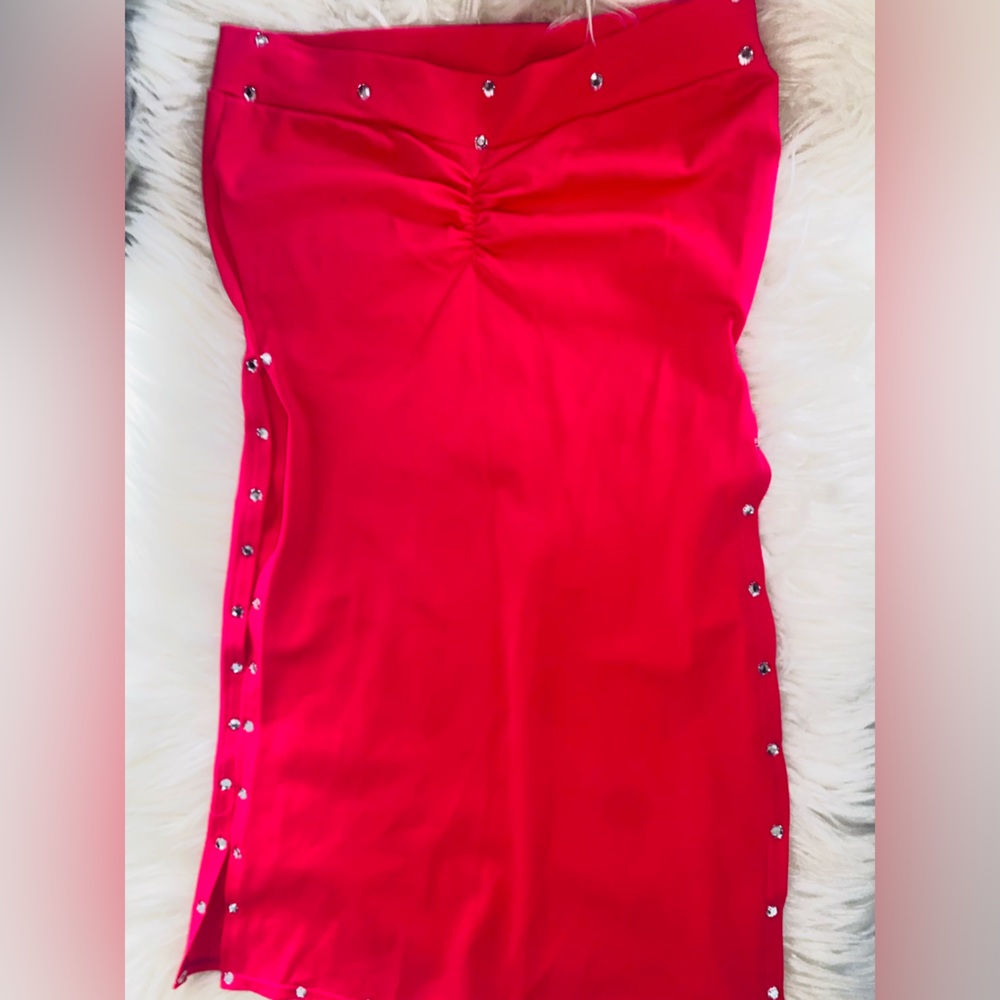 Exotic rhinestone hot pink split tube dress coverup
